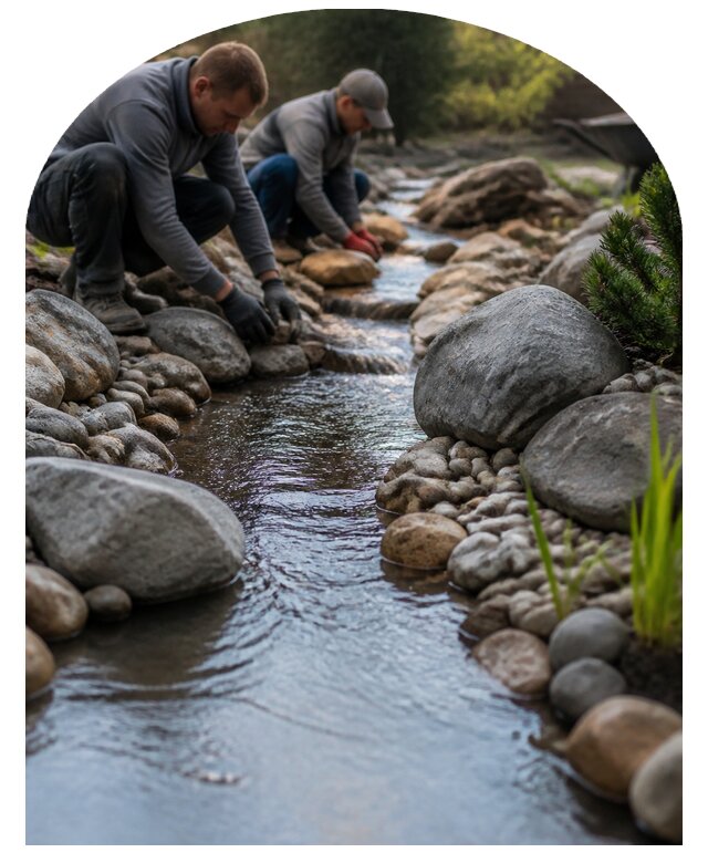 Создание декоративного ручья на участке под ключ в Комсомольске-на-Амуре